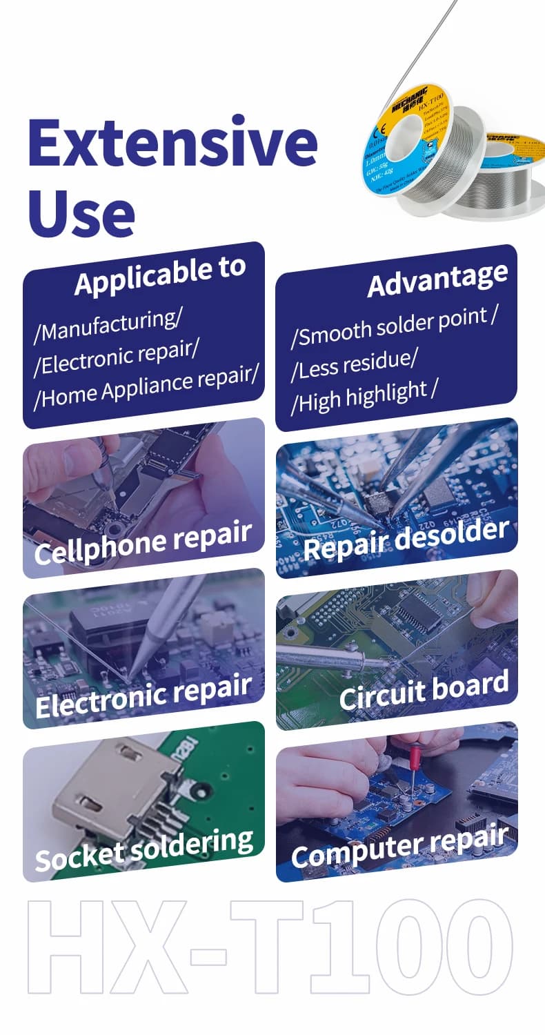 【MECHANIC】 HX-T100 200g Soldering Wire Mild Rosin Core 0.3mm 0.4mm 0.5mm 0.6mm 0.8mm 1mm 1.2mm For iPhone Samsung Repair Tool - Thumbnail 3