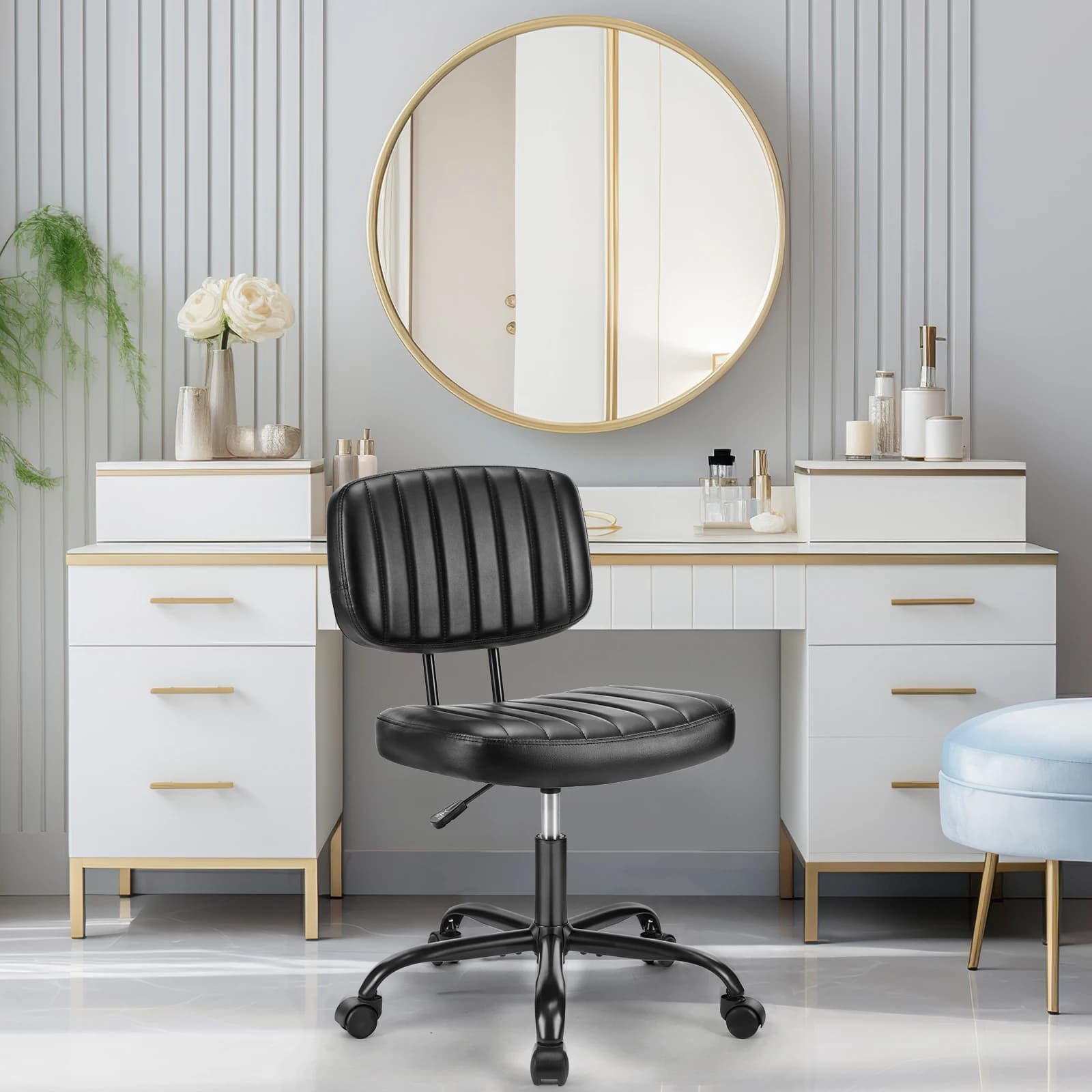 Office Chair | Height Adjustable PU Leather | 360° Swivel Rolling Computer Desk Chair - Thumbnail 4