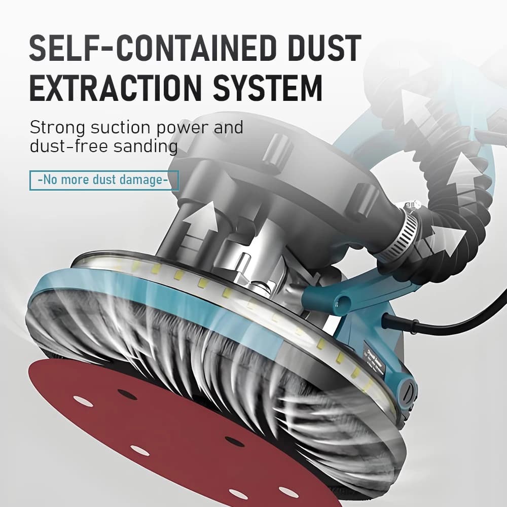 Self-Absorbing Dust Wall Sander | 9-Inch Folding Design | Double LED Light & Long Pole - Thumbnail 4