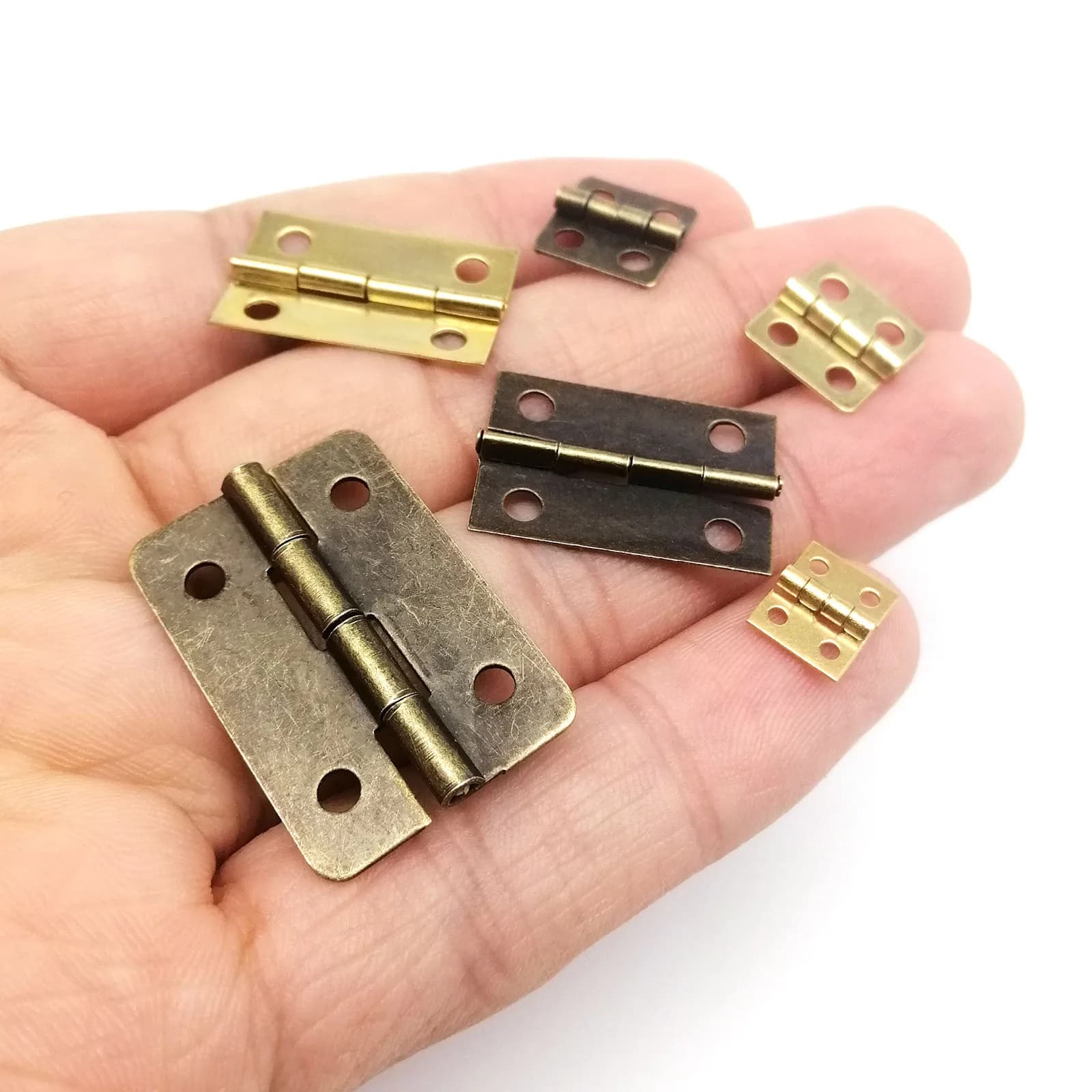 Antique Brass Door Hinge | 12pcs Set with Screws | For Jewelry Chest & Dollhouse Cabinets - Thumbnail 3