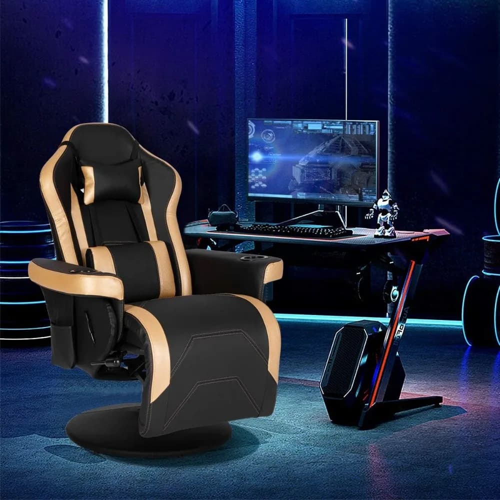 Gaming Recliner Chair | Swivel with Lumbar Support & Headrest | Modern Video Game Lounger - Thumbnail 2