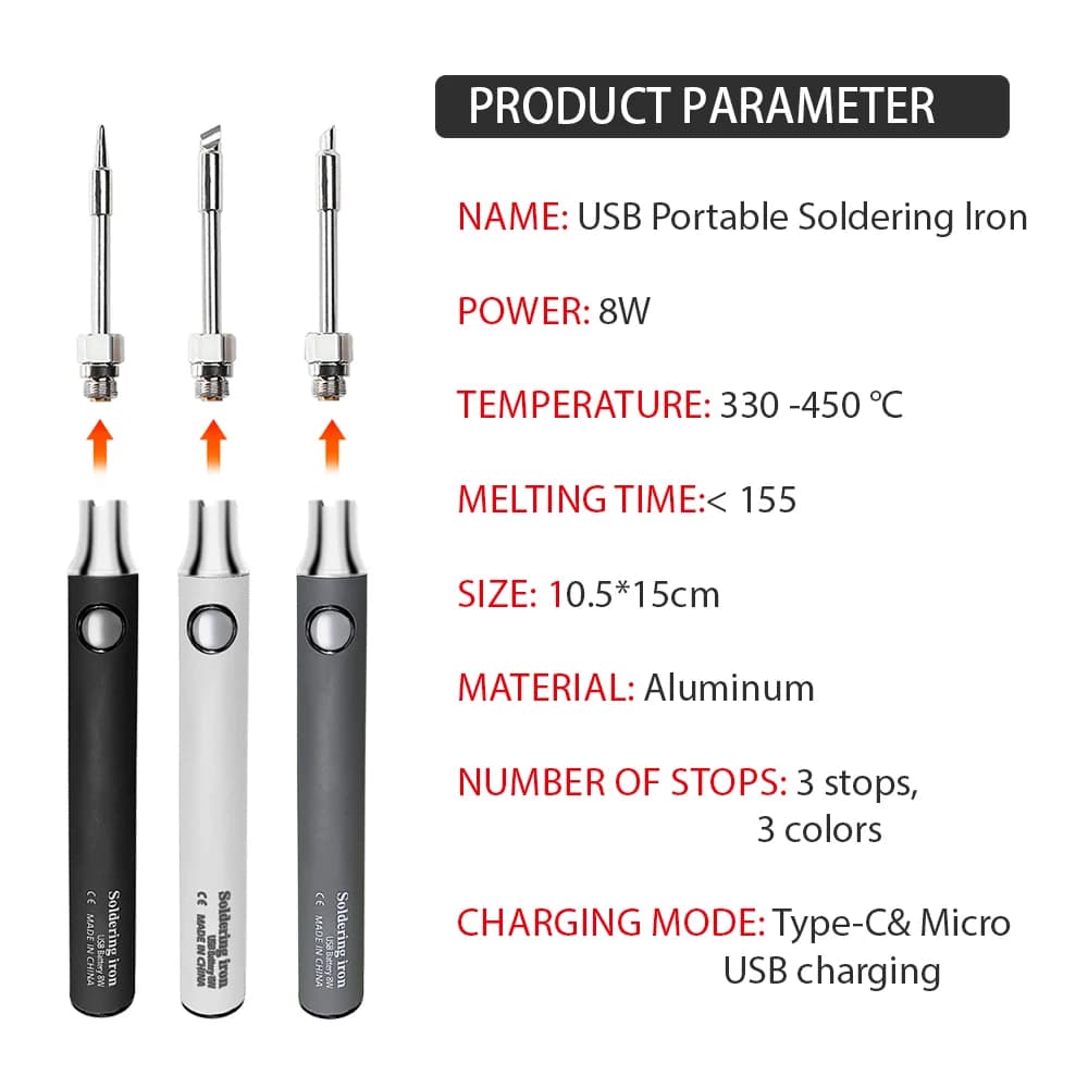 Cordless Soldering Iron | 8W USB-C Rechargeable | Portable Temperature Control for DIY & Electronics - Thumbnail 2