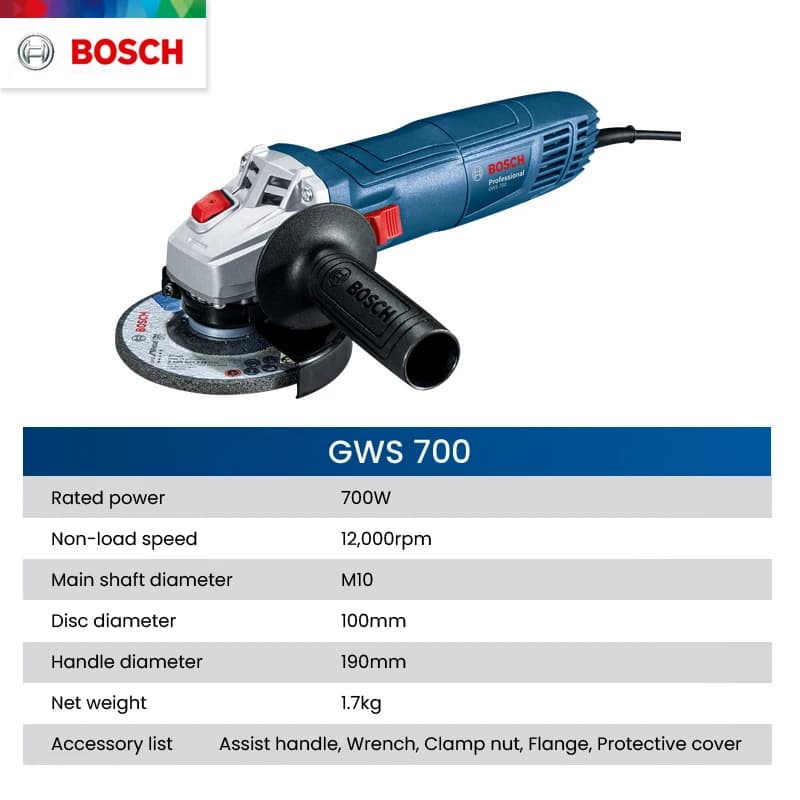 Bosch GWS700 Angle Grinder | 12000RPM Metal Cutting & Polishing | Multifunctional Power Grinding Tool - Thumbnail 4