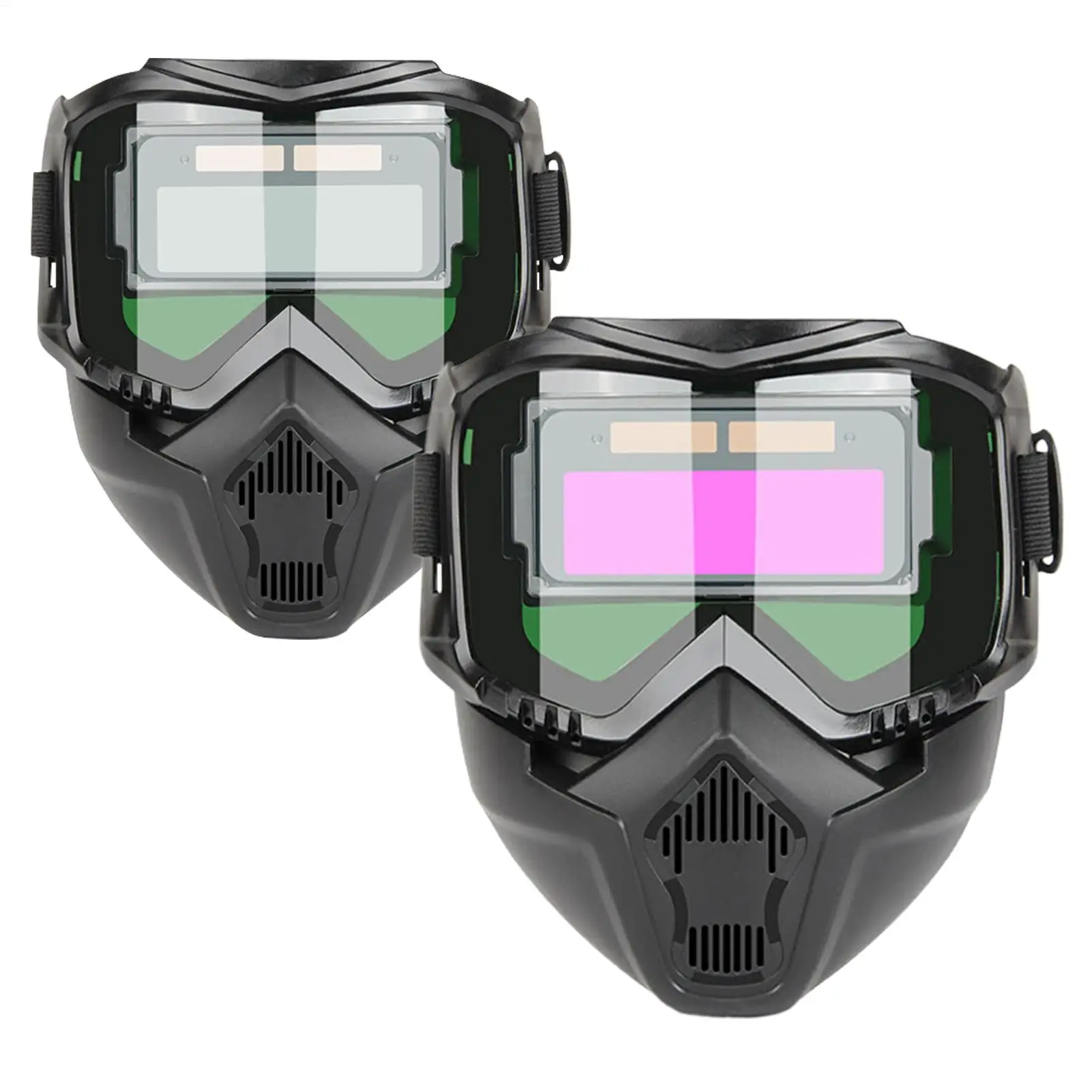 Auto-darkening welding helmet with breathable design, featuring a protective hood for soldering, grinding, and polishing work.