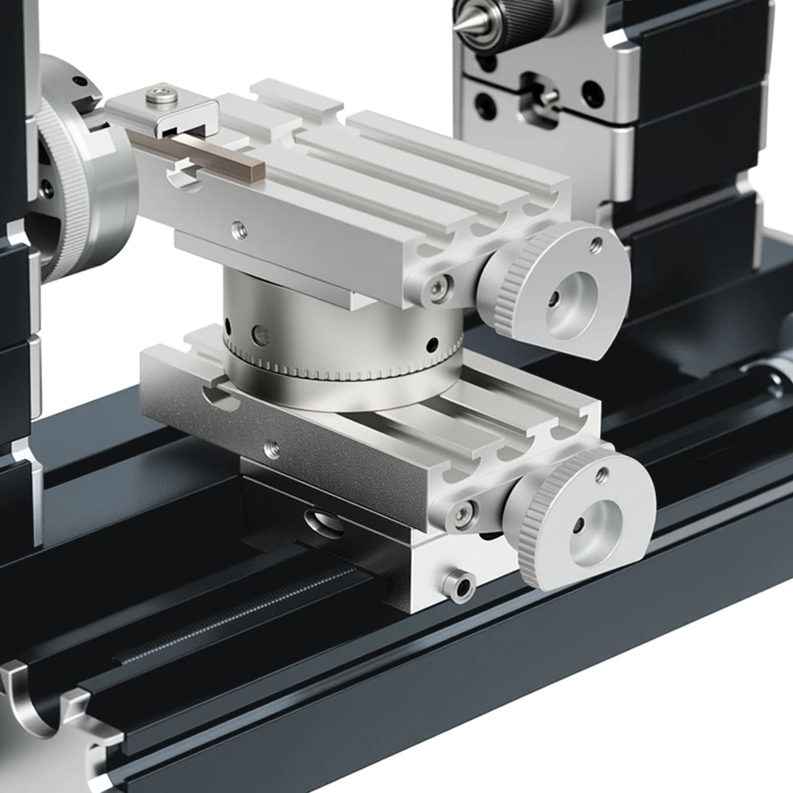High Power 60W Mini Metal DIY Rotating Lathe Machine with base, a precision tool for wood, soft metals, plexiglass, and plastic at 12000 rpm.