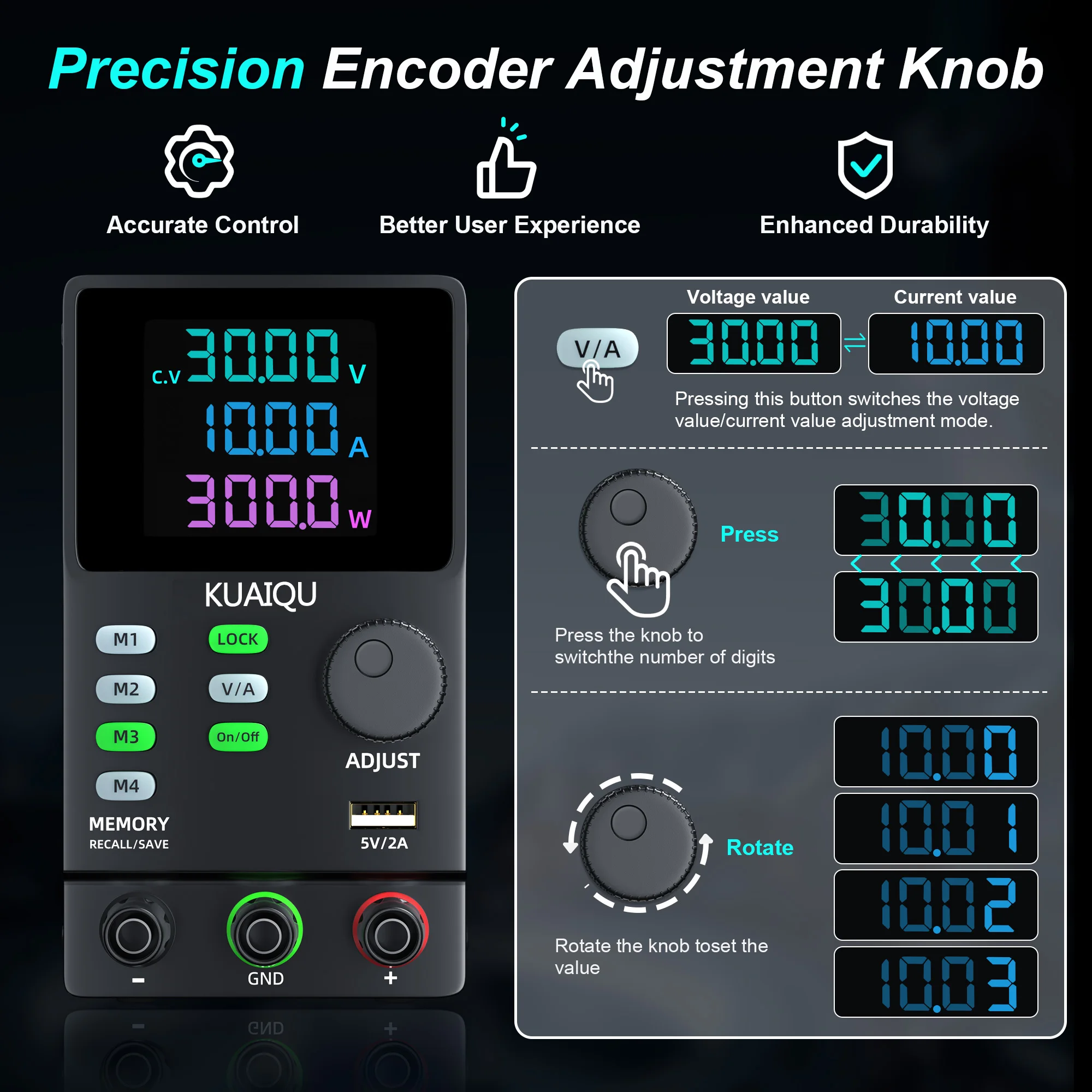 Adjustable DC Power Supply | 30V/5A & 200V/1A Output | Bench Lab Grade with PC Control - Thumbnail 5