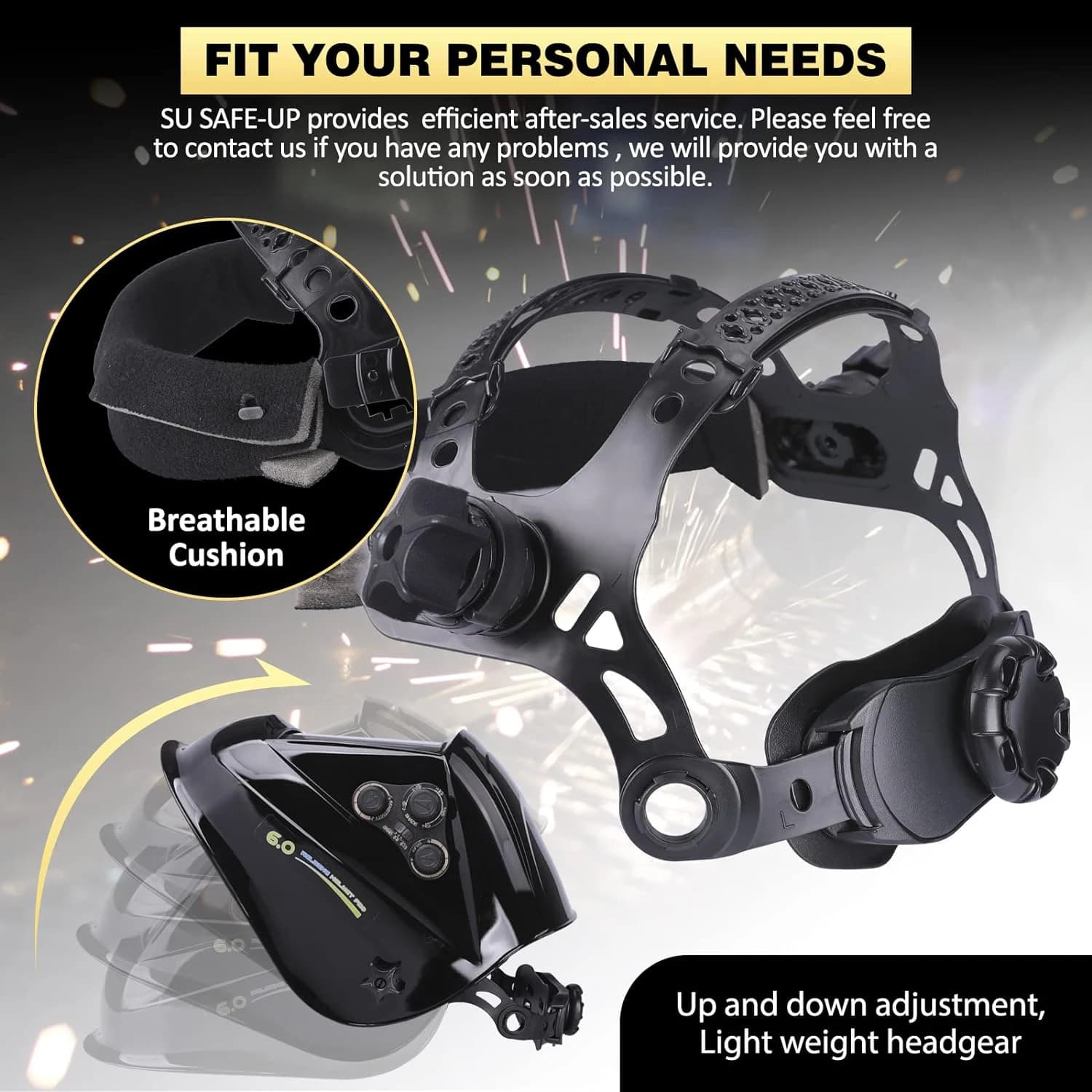Auto-Darkening Welding Helmet | 100x97mm True-Color View | 4-Sensor Protection for MIG, MAG & MMA - Thumbnail 5