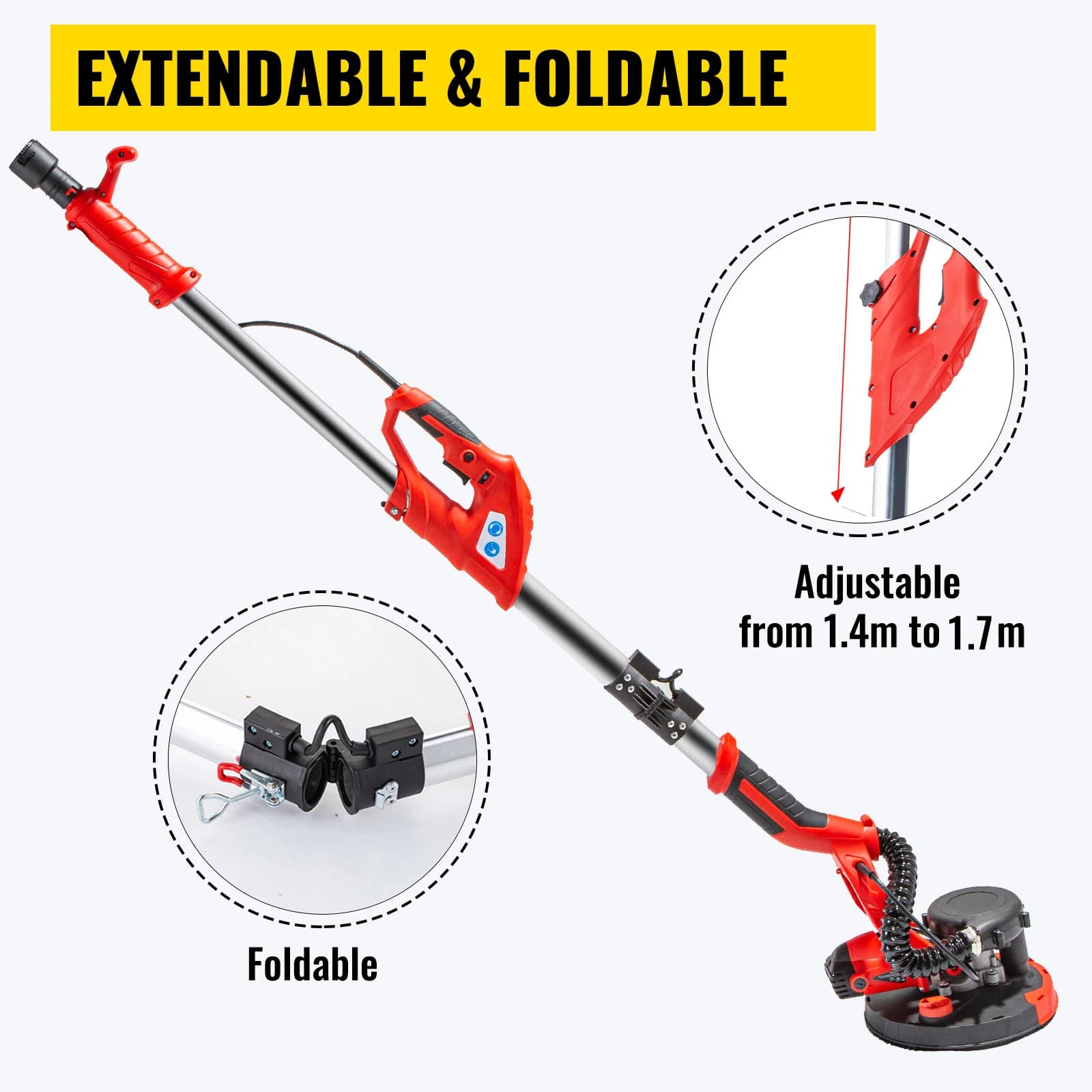 850W Drywall Sander | Variable Speed 800-1750RPM | Foldable Design with Vacuum Bag - Thumbnail 5