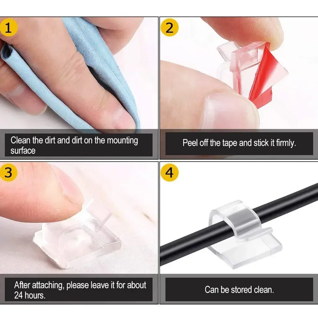 Self-Adhesive Cable Management Clips | Cord Organizer for Home & Office | Wire Concealment Kit - Thumbnail 5