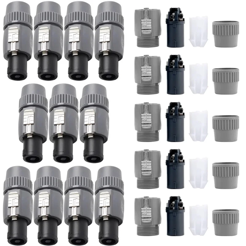 Speakon & XLR Audio Connectors | 4-Pin Male Plug with Locking Terminal | 5-Pack - Thumbnail 2