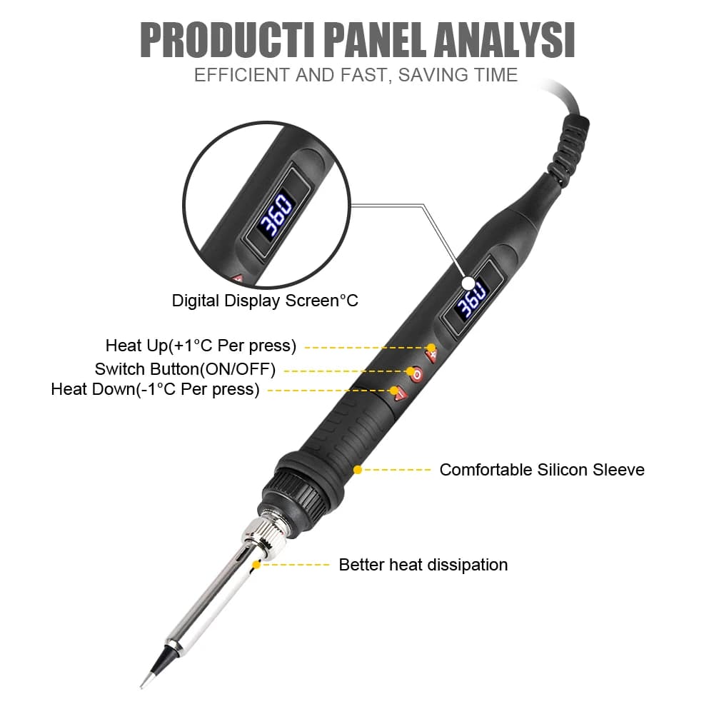Digital Soldering Iron | 80W Adjustable Temperature | LCD Display Tool - Thumbnail 2