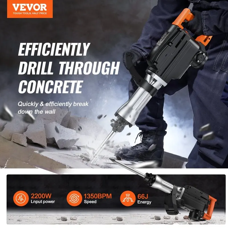 Demolition Hammer | 1350 BPM Concrete Breaker | Heavy-Duty Electric Jackhammer - Thumbnail 5