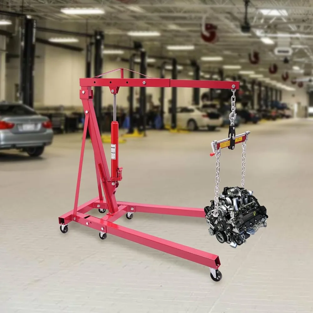 2-Ton Hydraulic Shop Crane | Foldable Engine Hoist with Leveler & Lever Control - Thumbnail 3