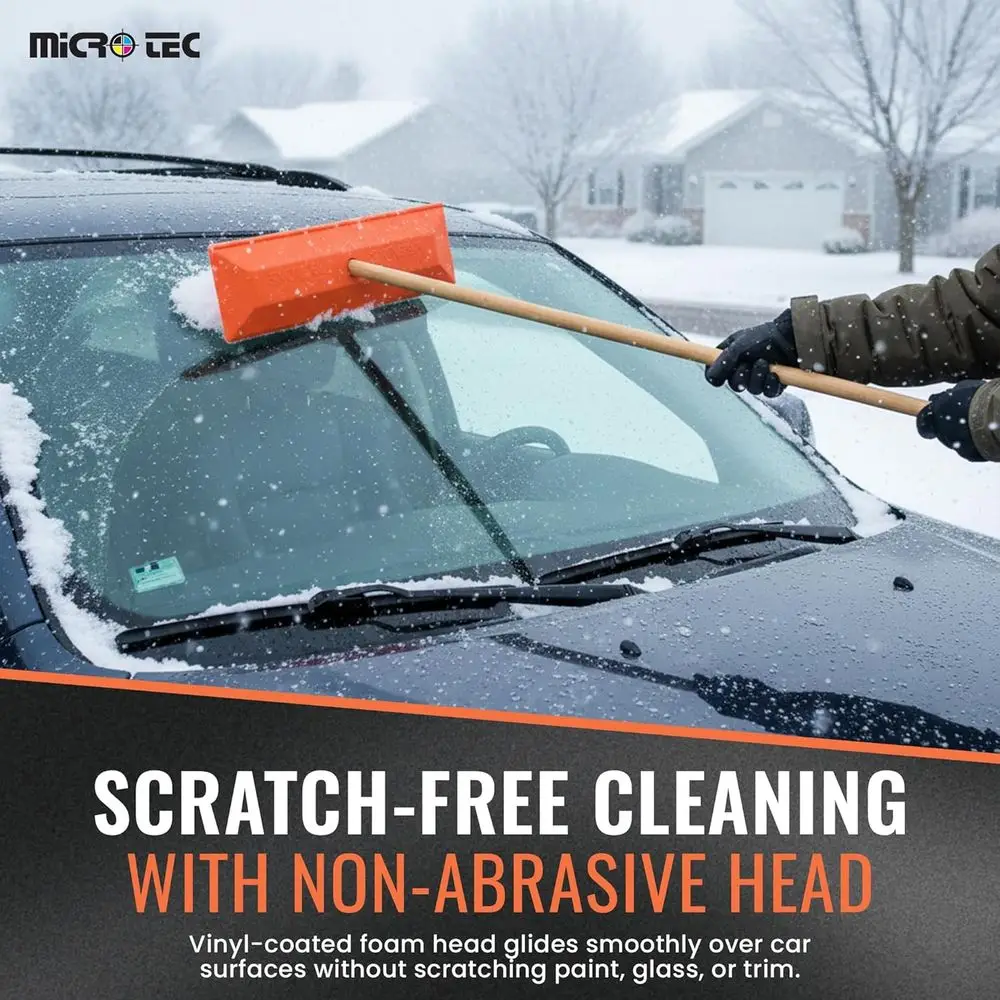 Snow Rake | 48 Wooden Handle with Vinyl Coating | Freeze-Resistant for Car Dealerships - Thumbnail 4