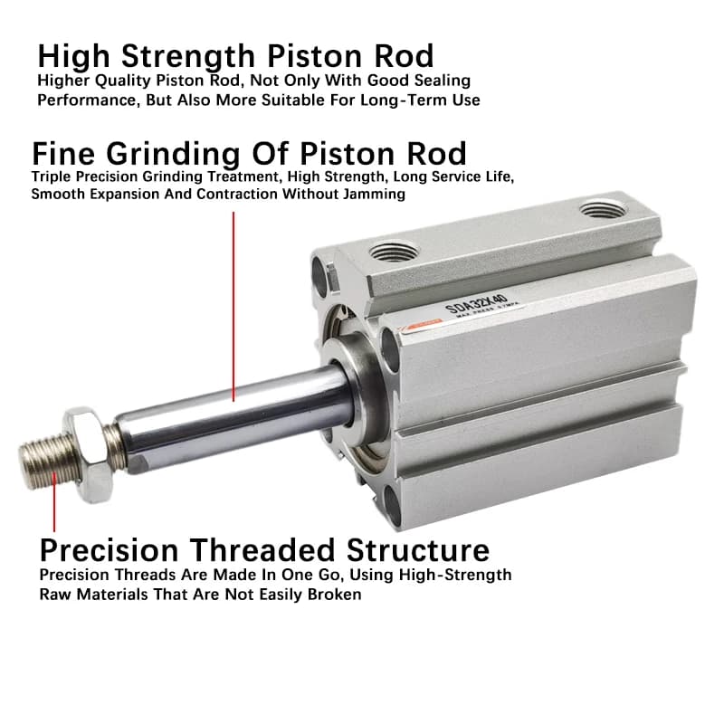 Compact Pneumatic Cylinder | Double-Action Aluminum | 16-100mm Bore | 5-100mm Stroke - Thumbnail 6