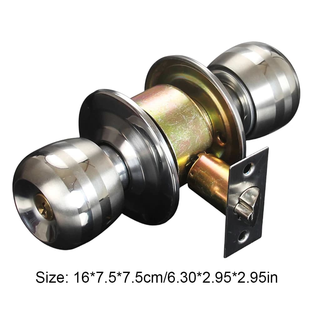 Steel Keyed Entry Door Knob | Round Interior & Exterior Lock | For Bedroom, Bathroom, Indoor Doors - Thumbnail 5