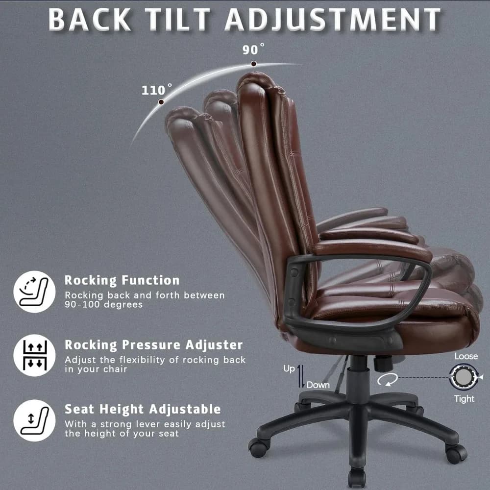 High-Back Executive Desk Chair | Ergonomic Adjustable PU Leather Office Chair | Padded Armrest - Thumbnail 6