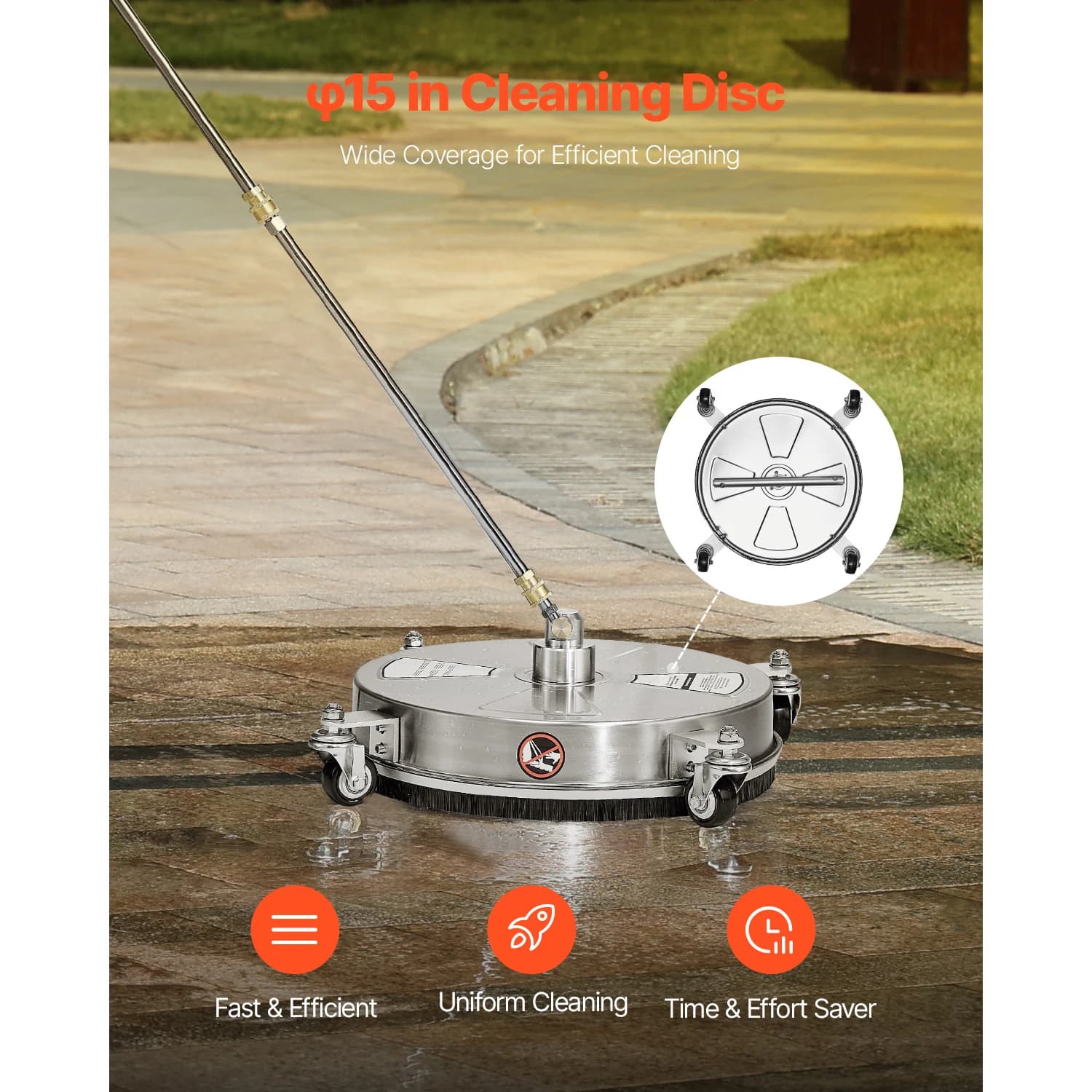 Washer Surface Cleaner | PE/Stainless Steel with 4 Wheels | For Concrete Patio Deck - Thumbnail 6
