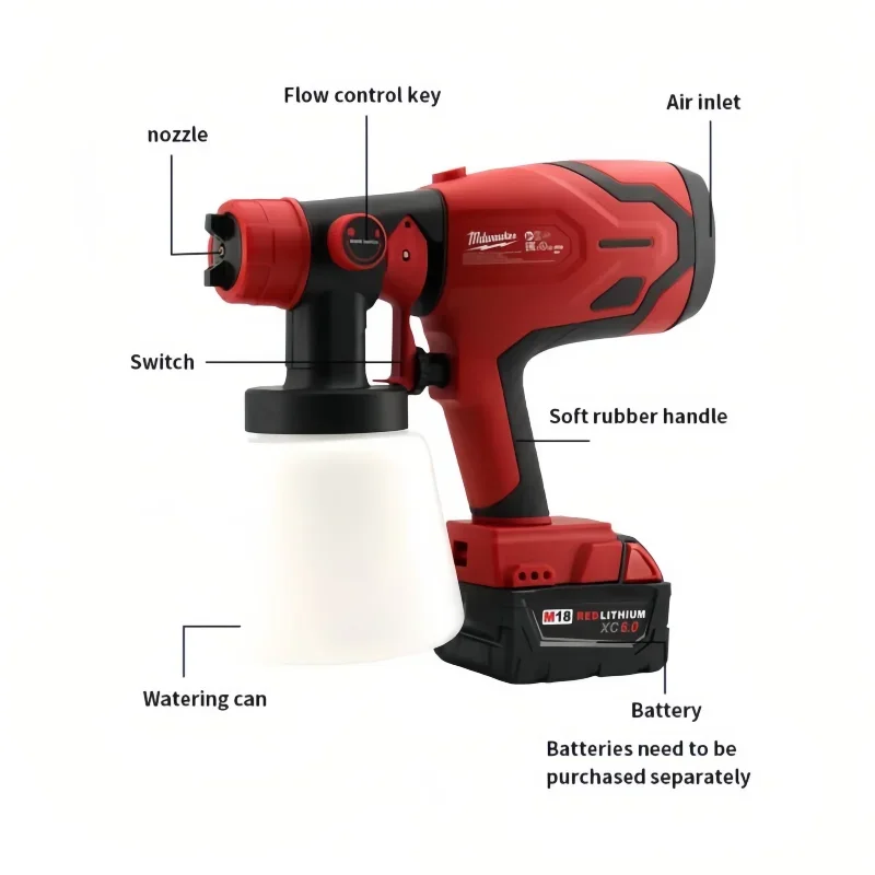 800ml Paint Spray Gun | 600W Brushless Motor 39000 RPM | Furniture & Auto Wall Sprayer - Thumbnail 3