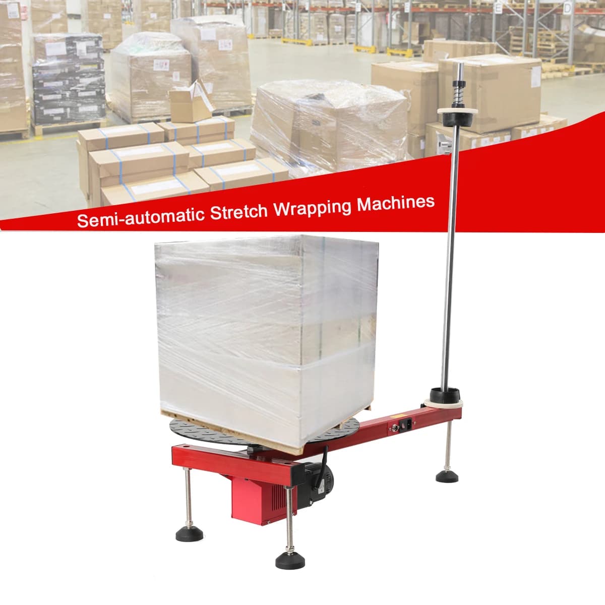 Semi-Automatic Stretch Wrapping Machine | 25W T-Type Baler for Carton & Pallet Packaging - Thumbnail 3