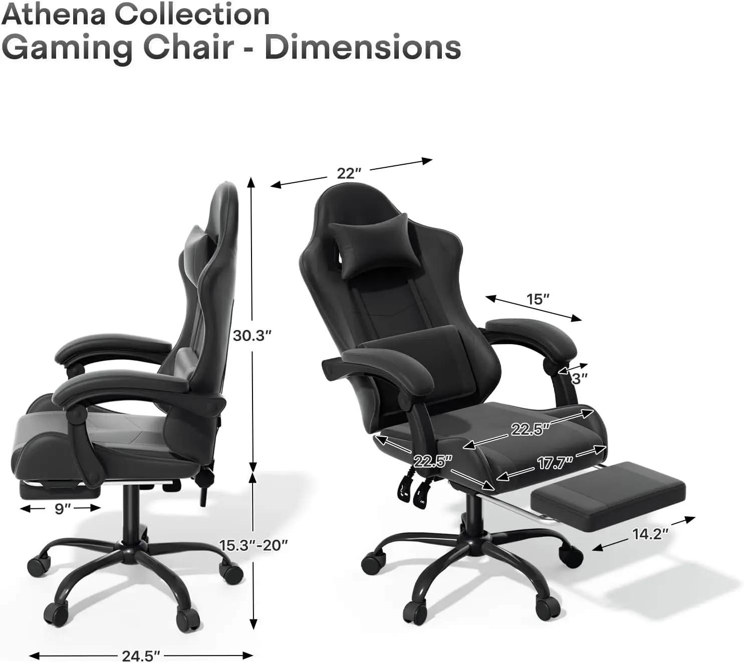 Gaming Chair with Footrest | Adjustable Headrest & Lumbar Support | Swivel Computer Chair - Thumbnail 2