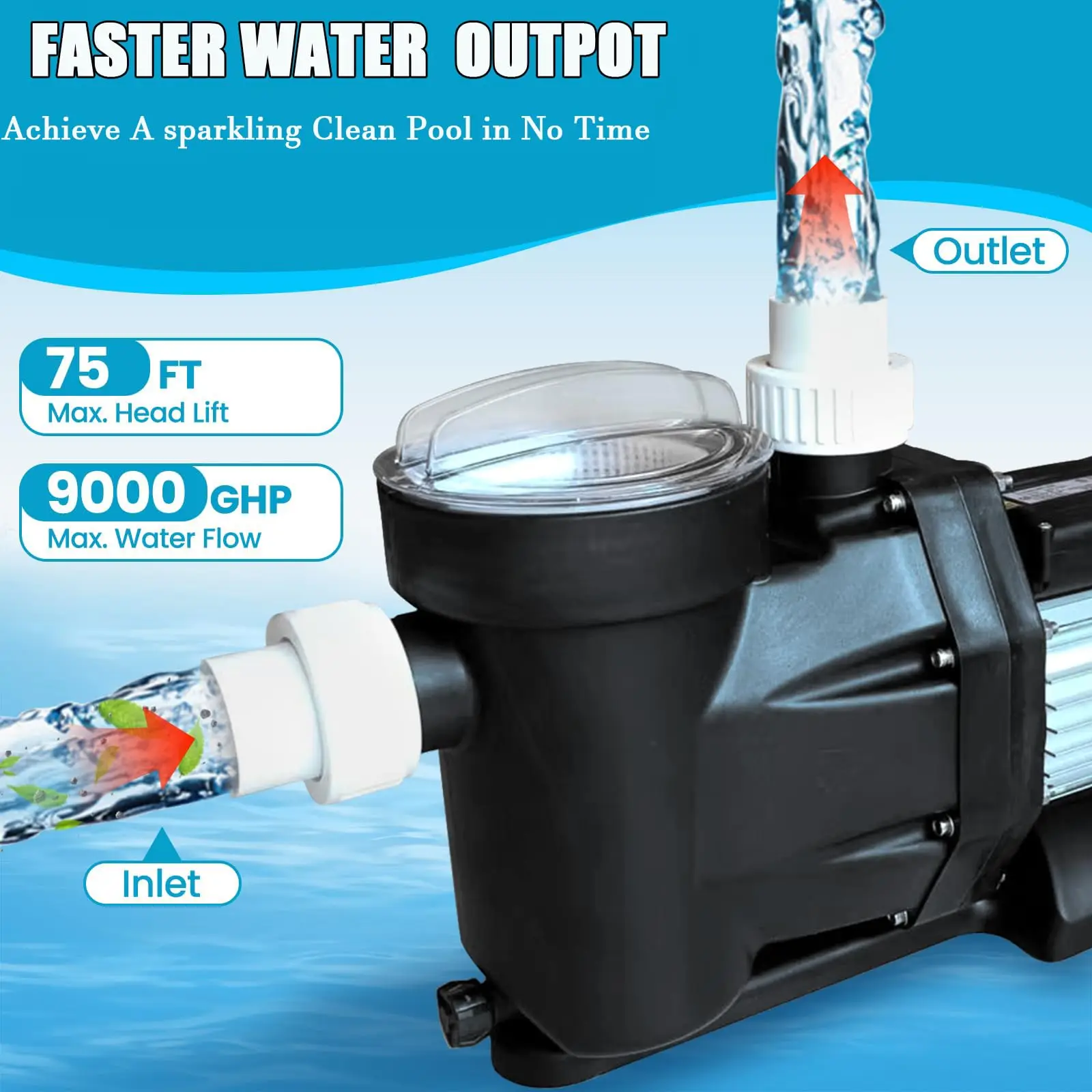 Above Ground Pool Pump | 1.5HP-3.0HP 110V/220V | Copper Motor Swimming Pool Pump - Thumbnail 2