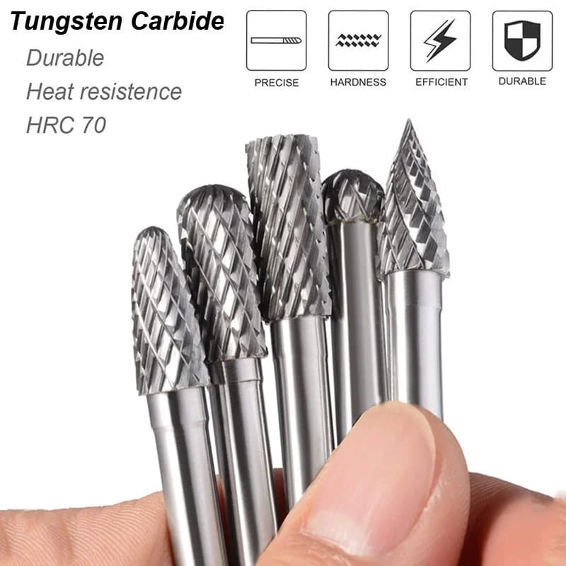 Heavy-Duty Tungsten Carbide Burrs Set | 6mm Shank Double Cut | Rotary Files for Die Grinder - Thumbnail 4