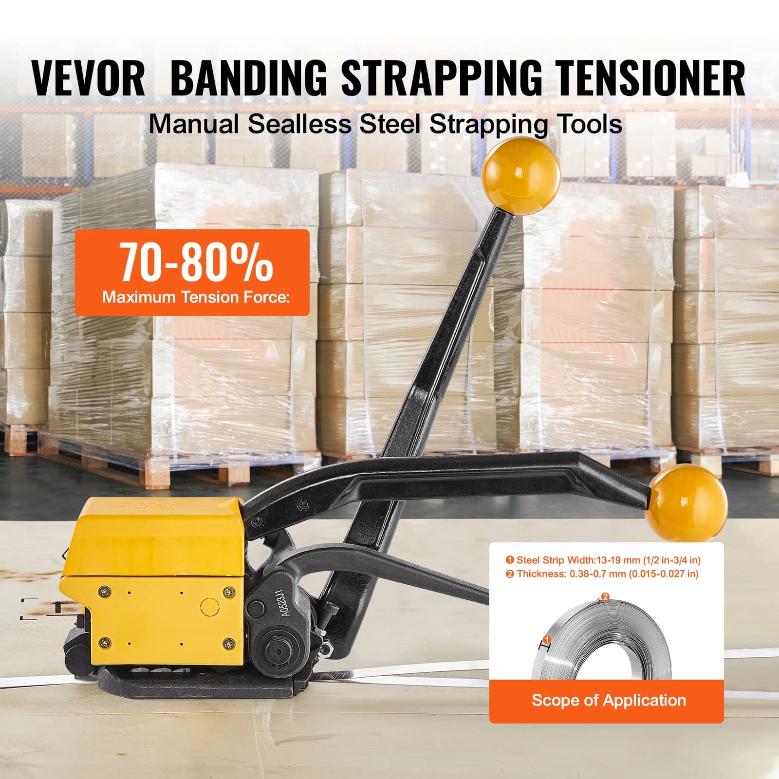 Manual Steel Strapping Tool | Sealless Design for 12.7-19mm Bands | Heavy-Duty Packaging & Binding - Thumbnail 4