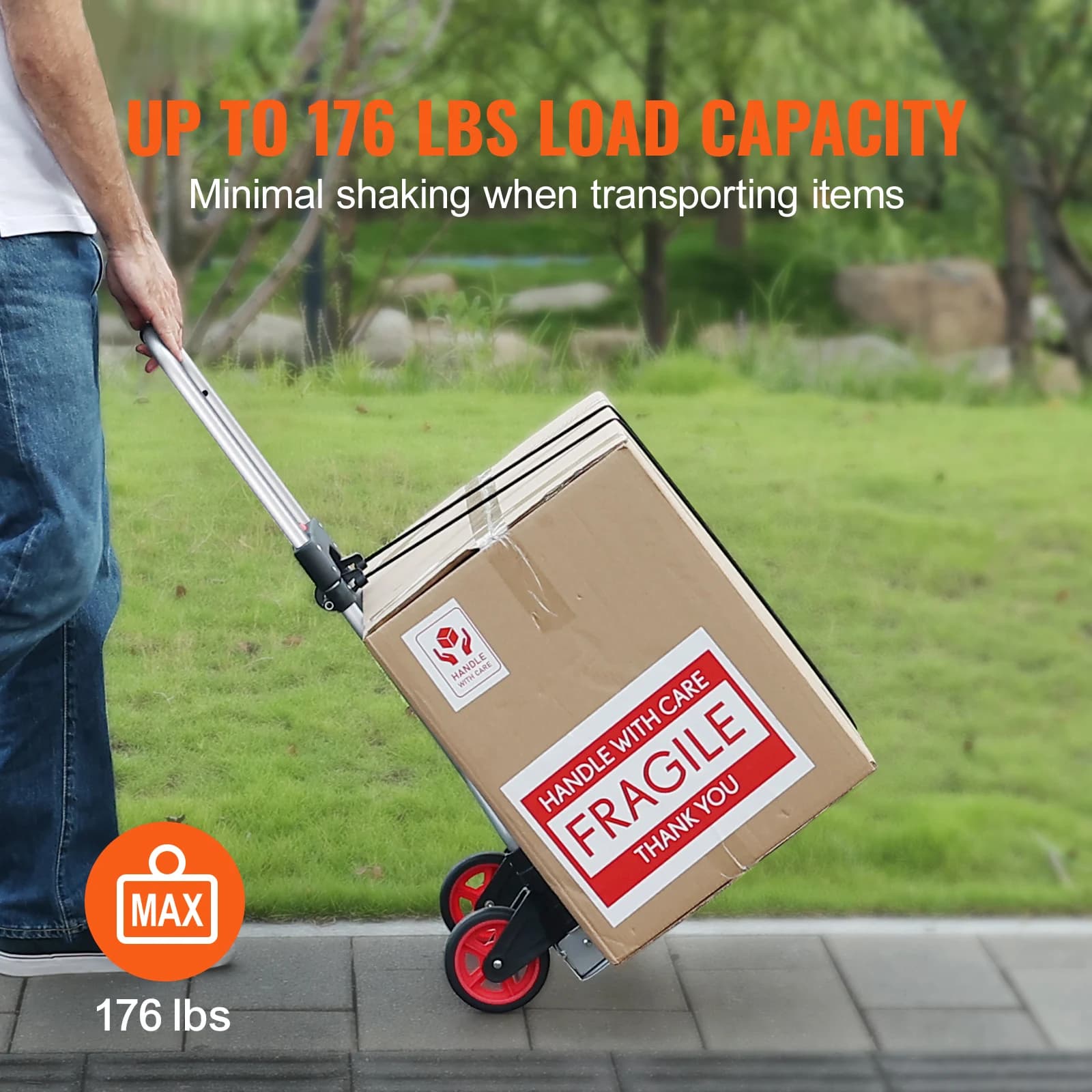 Folding Hand Truck | 176 lb Capacity | Aluminum Stair-Climbing Dolly & Luggage Cart - Thumbnail 3