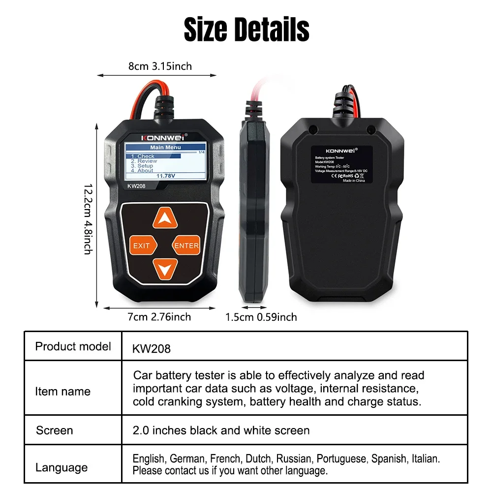 12V Car Battery Tester | Automotive Analyzer with Waveform Voltage | For Car and Motorcycle - Thumbnail 4