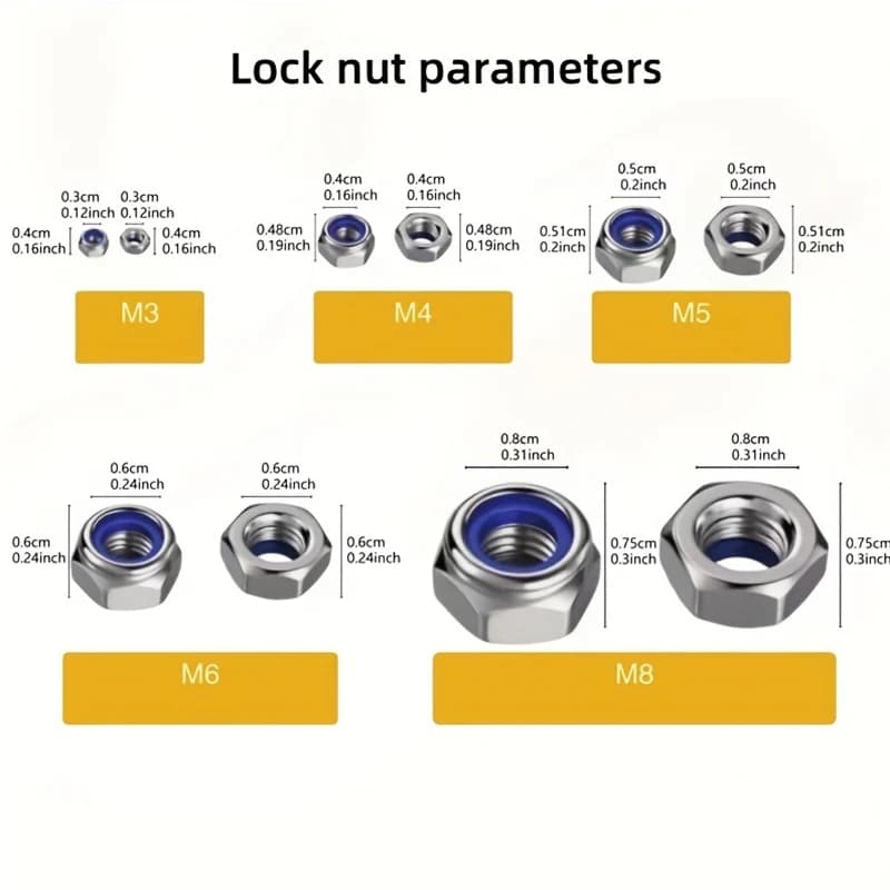 Anti-Vibration Lock Nuts | M3-M8 Full-Thread Hex Set | 210-Piece Industrial Fastener Kit - Thumbnail 5