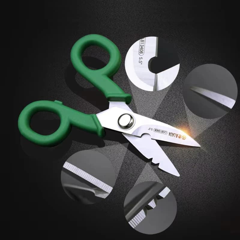 5.5 Inch Stainless Steel Electrician Scissors Wire Stripping Cutting Tools Household Shears for Cutting Wires - Thumbnail 5
