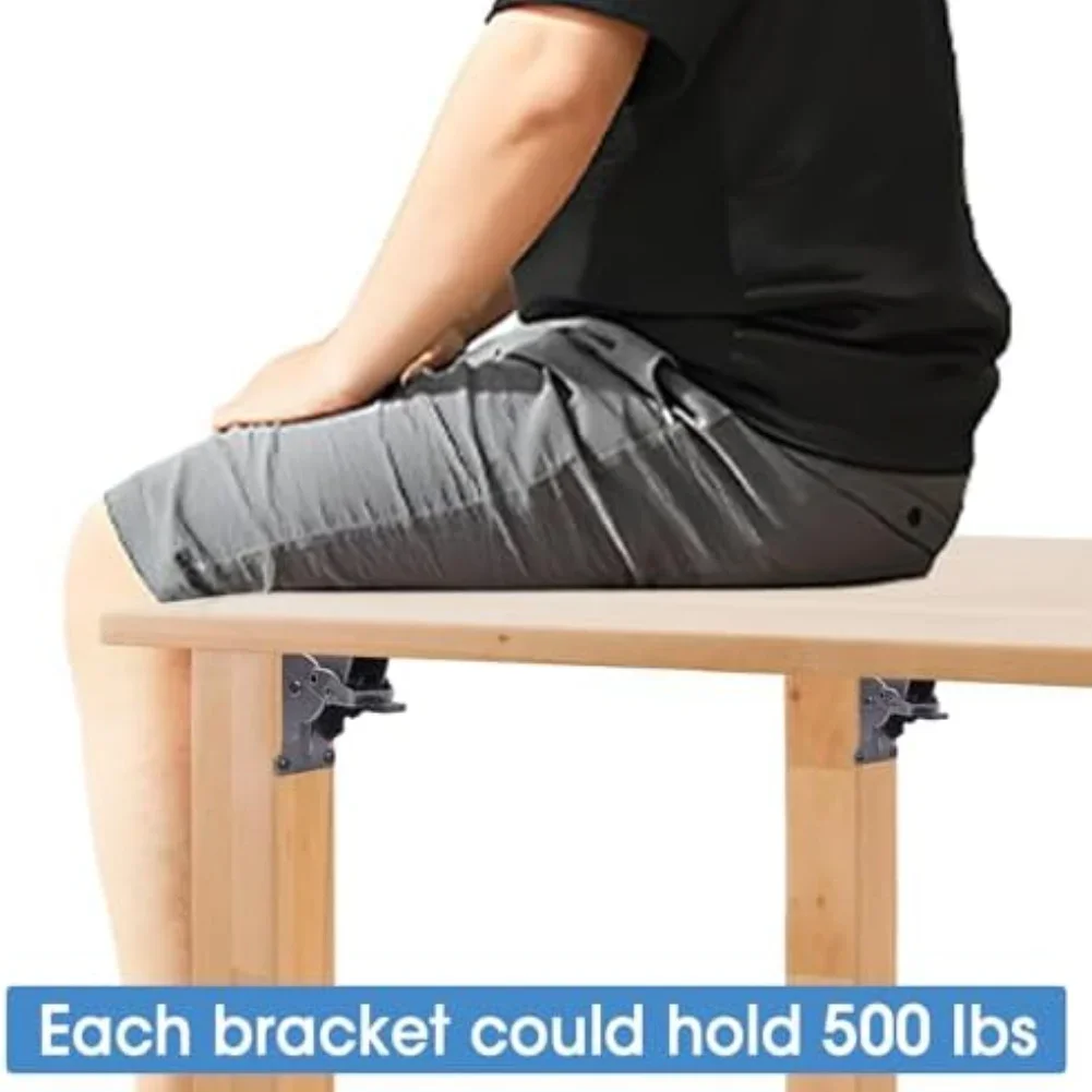 Folding Table Brackets | 4pcs Heavy-Duty Self-Locking Hinges | 90-Degree Angle Support - Thumbnail 5