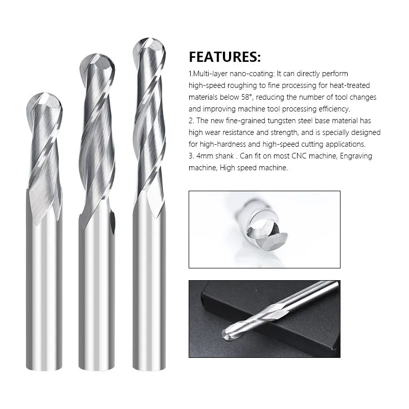 Nose End Mill Set | 2 Flute CNC Engraving Bits | 3.175-8mm Shank Wood Milling Cutter - Thumbnail 2