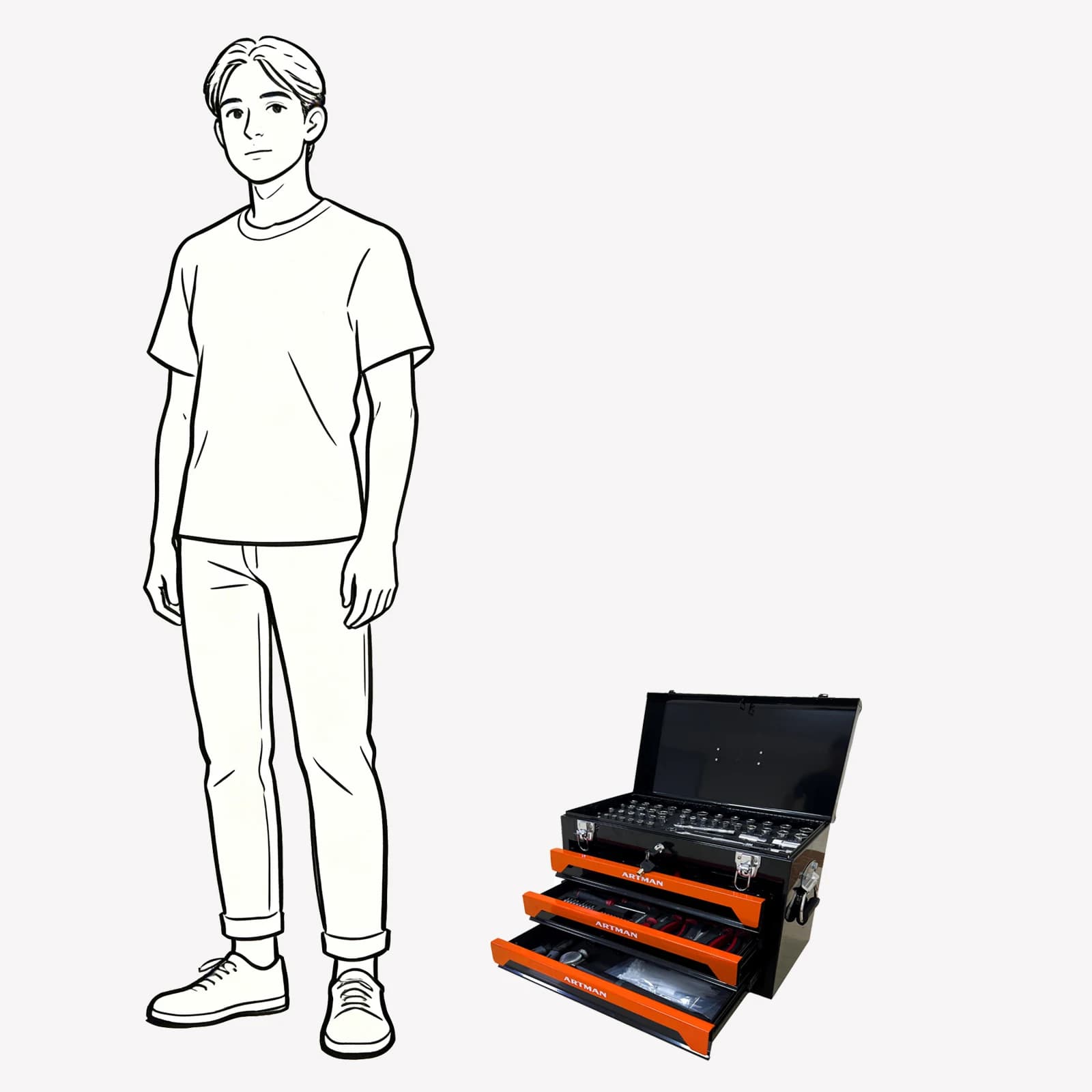 3-Drawer Metal Tool Chest | EVC Liner & Lock Included | Garage Storage & Workshop Organizer - Thumbnail 2