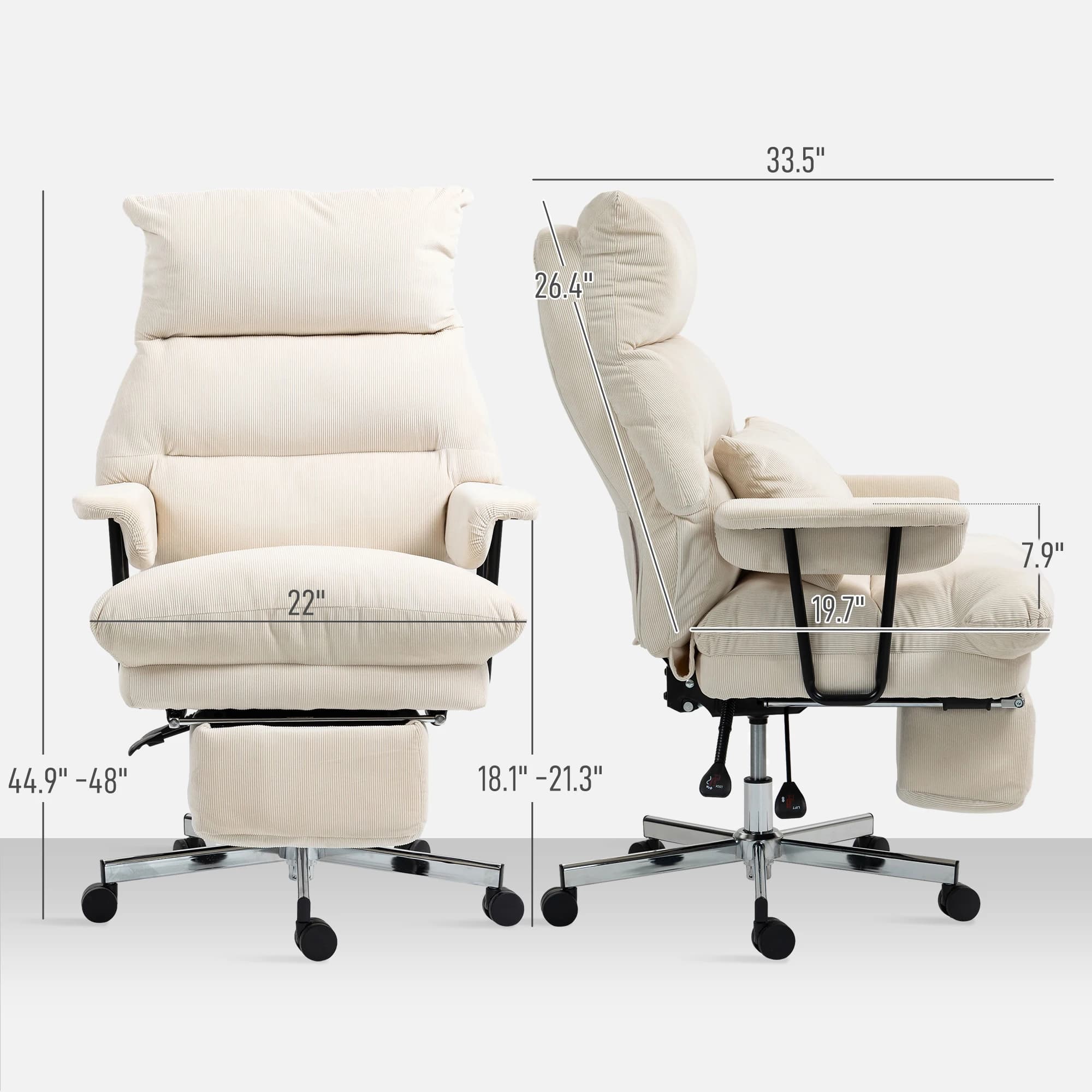 Back Executive Office Chair | Reclining with Footrest | Overstuffed Cream White Desk Chair - Thumbnail 4