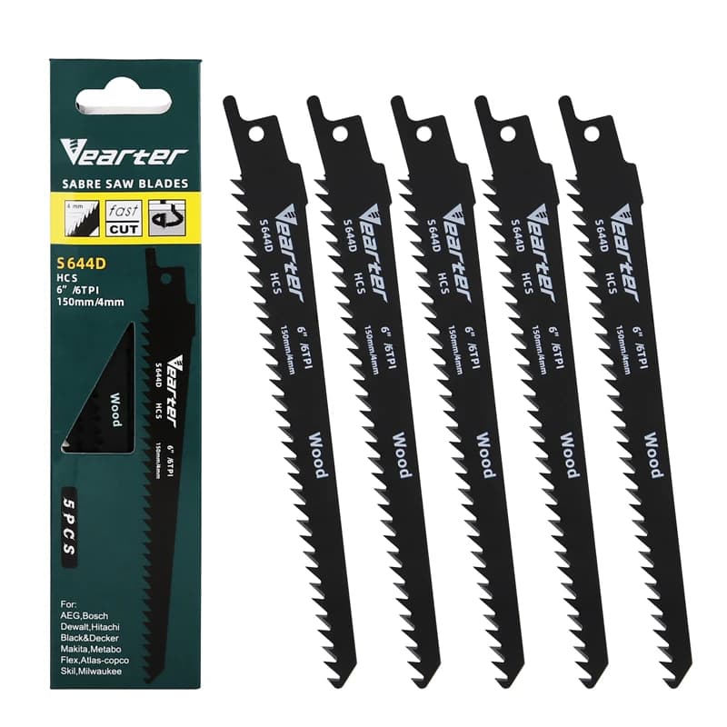 Professional 6-Inch Reciprocating Saw Blade Set | 5-Pack 6TPI HCS Blades for Wood & PVC | Bosch, DeWalt, Makita Compatible - Thumbnail 2