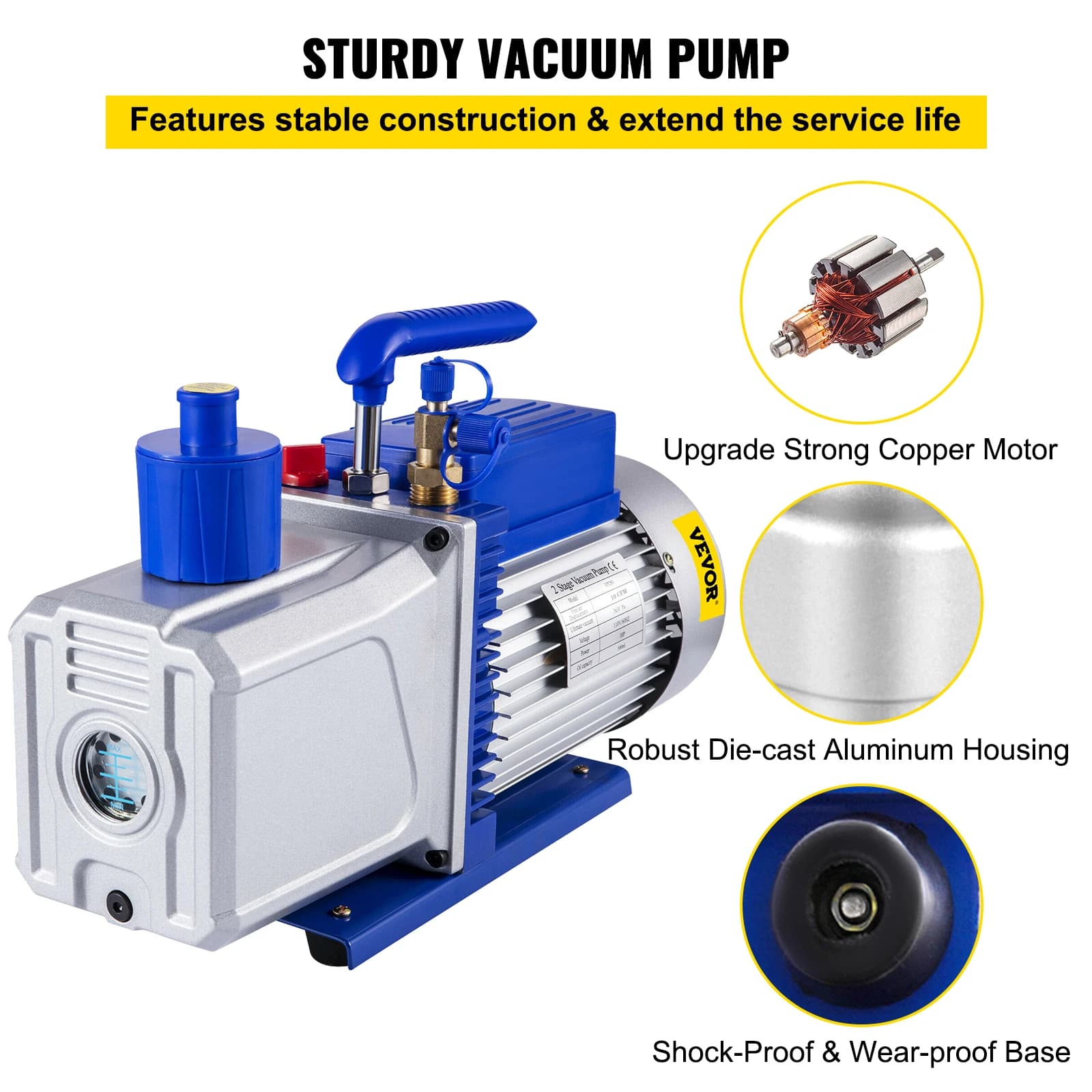 10CFM 2-Stage Vacuum Pump | 1HP HVAC Rotary Pump | Professional Auto AC Refrigerant Evacuation System - Thumbnail 3