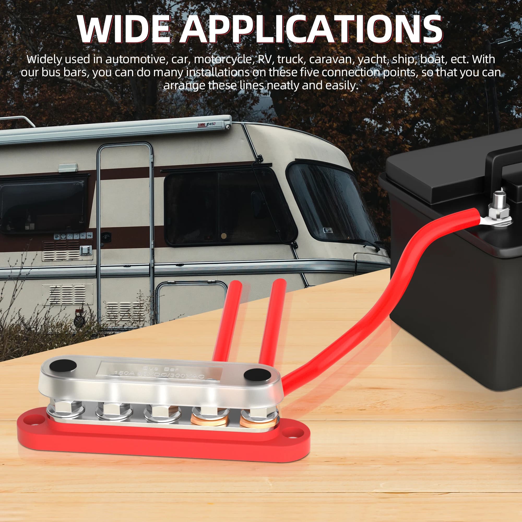 12V Power Distribution Block | 5-Port Bus Bar with Protective Cover - Thumbnail 5
