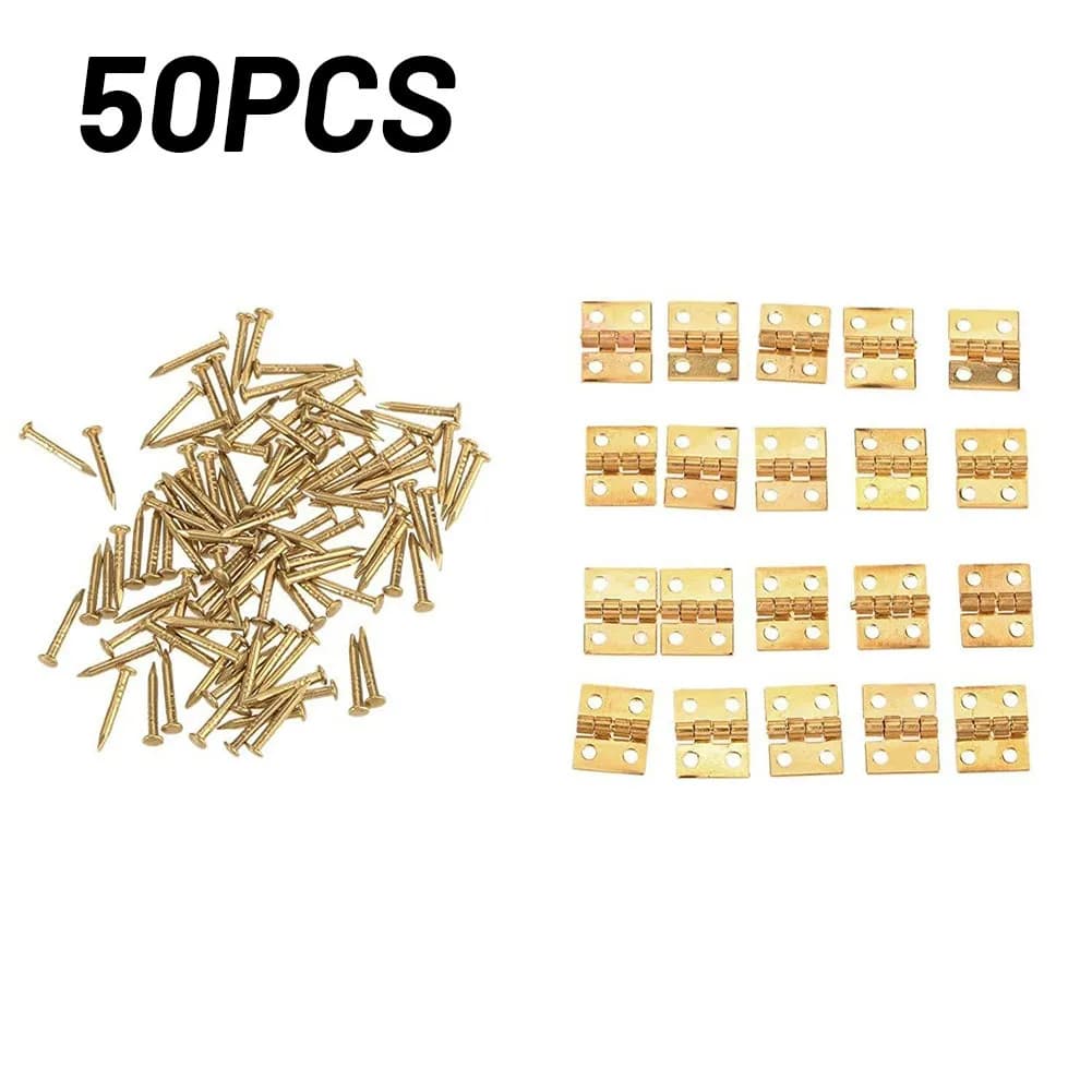 Brass Hinges with Nails | 50PCS Small Craft Hinges | For Jewelry Boxes & Wooden Cabinets - Thumbnail 4