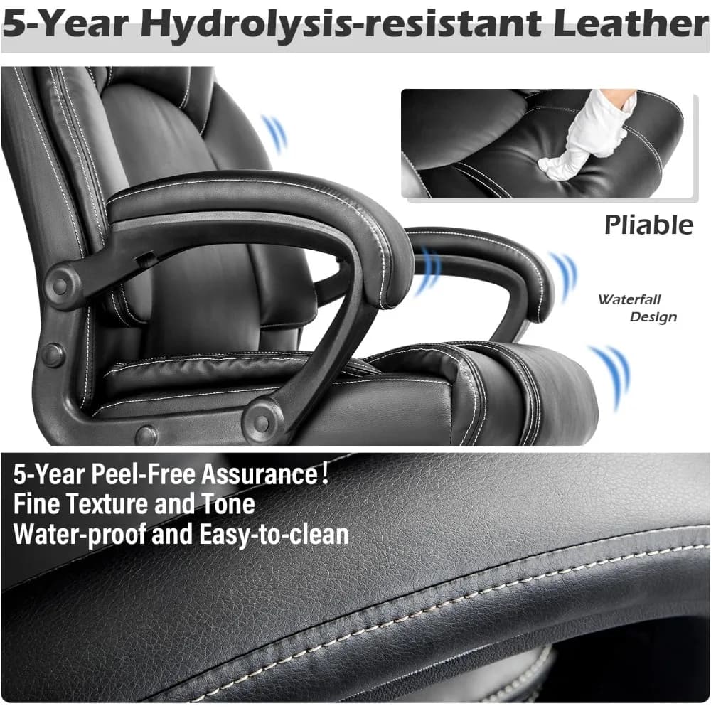 Office Chair | 5-Year Hydrolysis-Resistant Leather | Spring Cushion Ergonomic Desk Computer Chair - Thumbnail 4