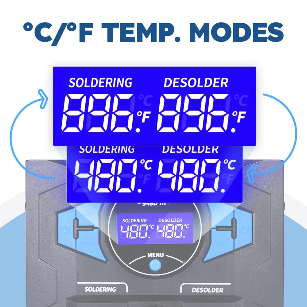 948D-III Desoldering Station | 110W 2-in-1 ESD Safe Iron | Fast-Heating Suction Tin Gun - Thumbnail 4