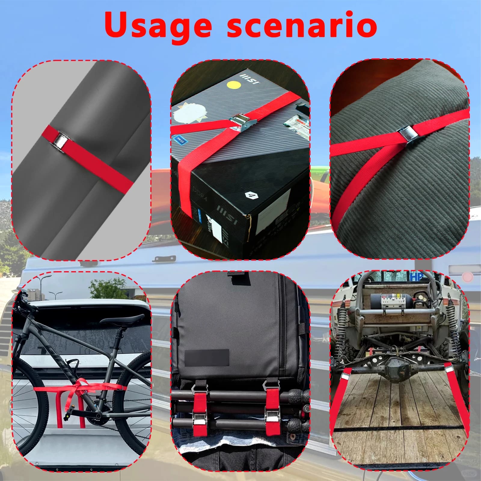 Heavy-Duty Ratchet Tie-Down Straps | 10-Pack with Zinc Alloy Buckles | 2M Cargo & Luggage Securing - Thumbnail 4