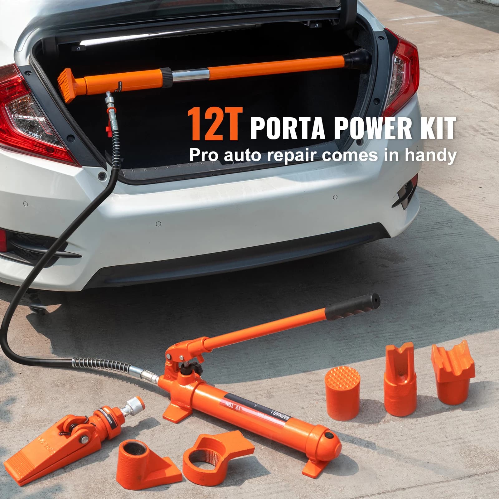 SucceBuy 12T Porta Power Kit Portable Hydraulic Jack with Oil Hose Auto Body Frame Repair Kit with Storage Case for Car Repair - Thumbnail 2