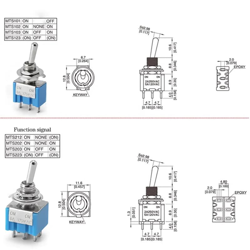 Mini Toggle Switches | ON-OFF-ON & ON-ON | MTS-102/103/202/203 | 10-Pack - Thumbnail 2