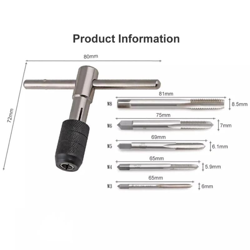 T-Handle Tap Wrench Set | Precision M3-M8 Threading Tool | Adjustable Tap Holder - Thumbnail 3