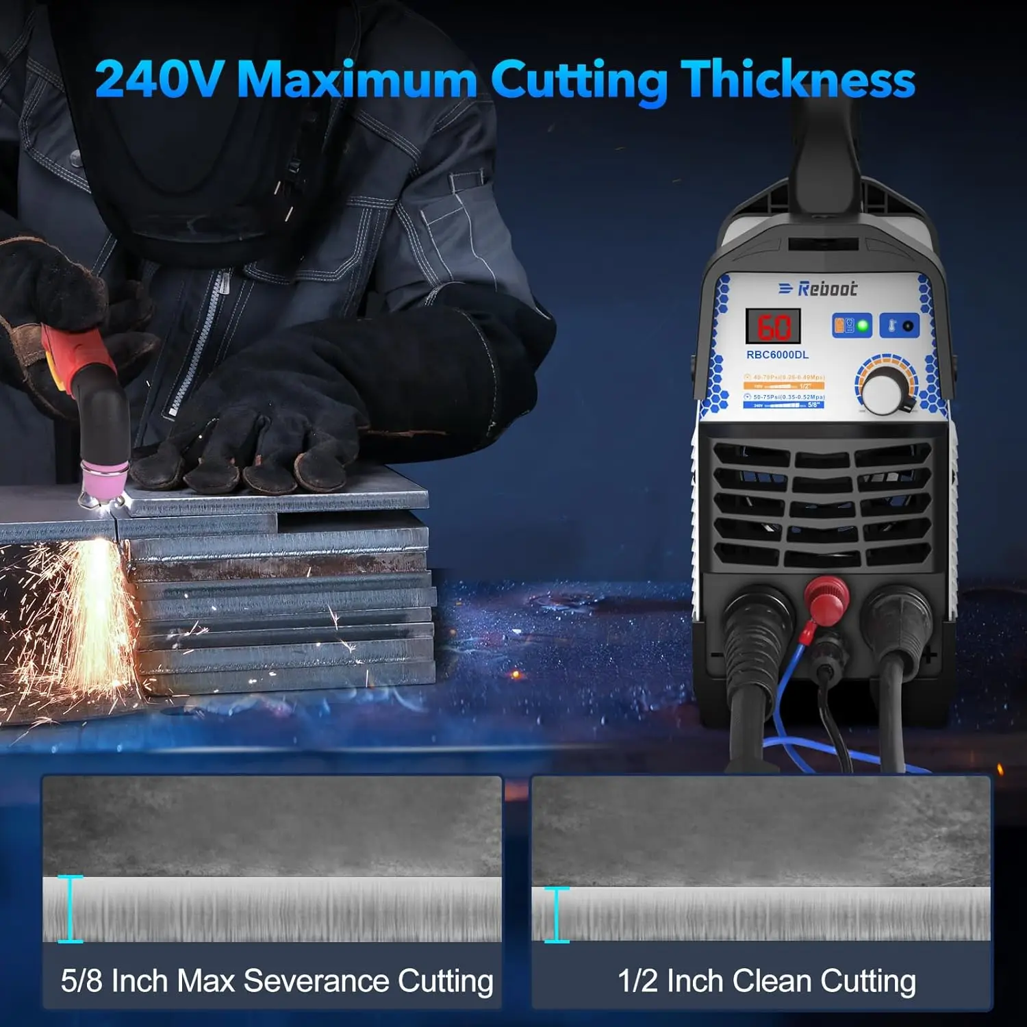 60-Amp Plasma Cutter | 1/2 Clean Cut | 110V/220V Dual Voltage | Pilot Arc Technology - Thumbnail 2