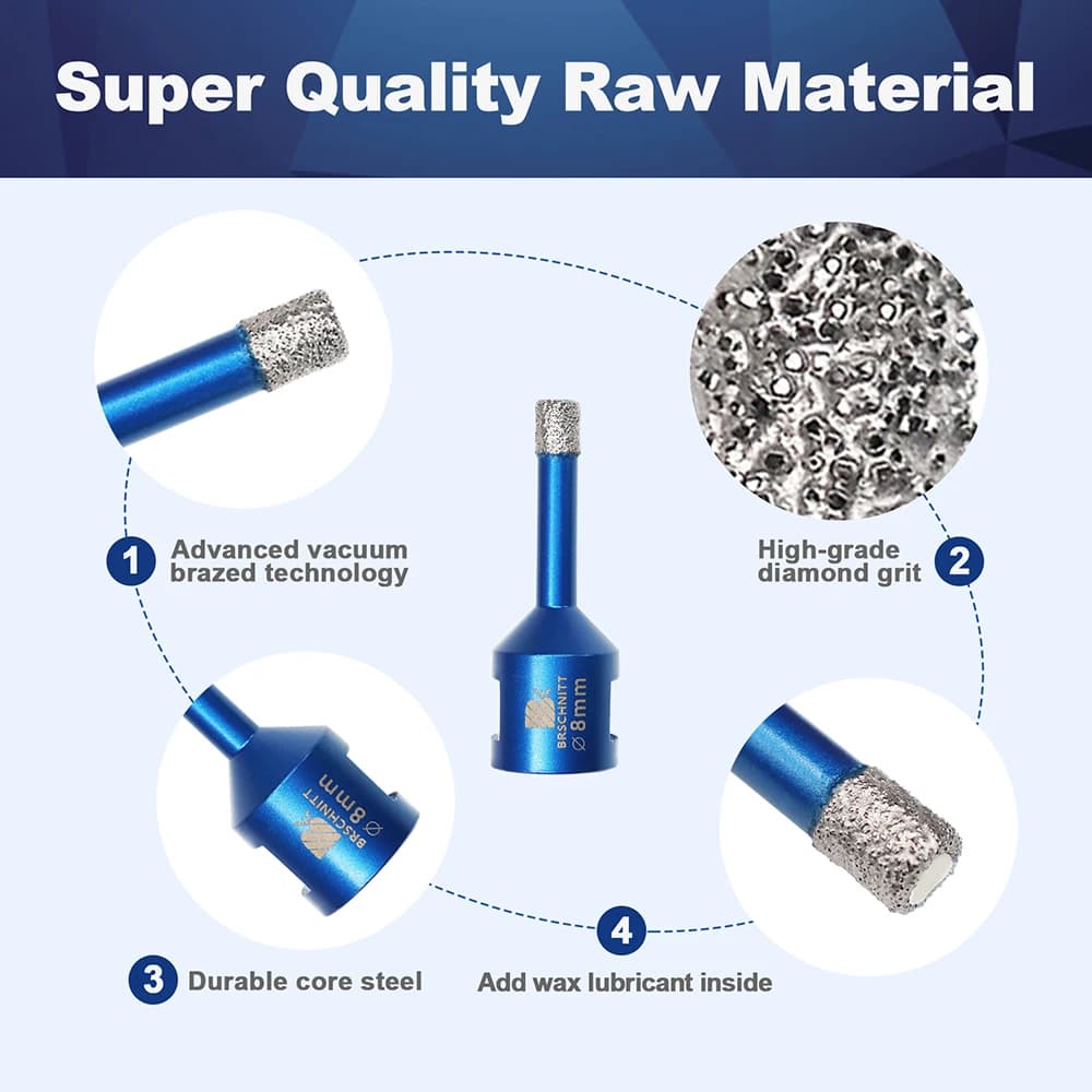 BRSCHNITT Diamond Drills Bit M14 Thread 8mm  Porcelain Cutter Tile Crowns Drilling core bit Hole Saw For Granite Marble Stone - Thumbnail 5