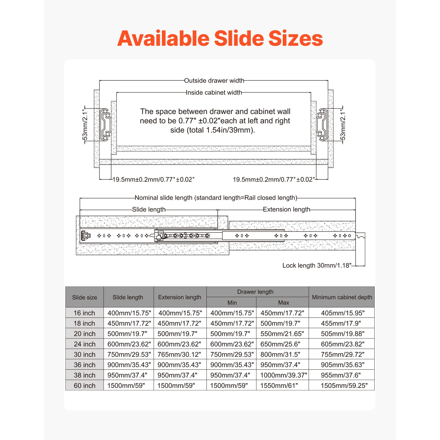 Locking Drawer Slides | 250 lb Load Capacity | Ball Bearing Side Mount | 16-60 Inch Set - Thumbnail 6