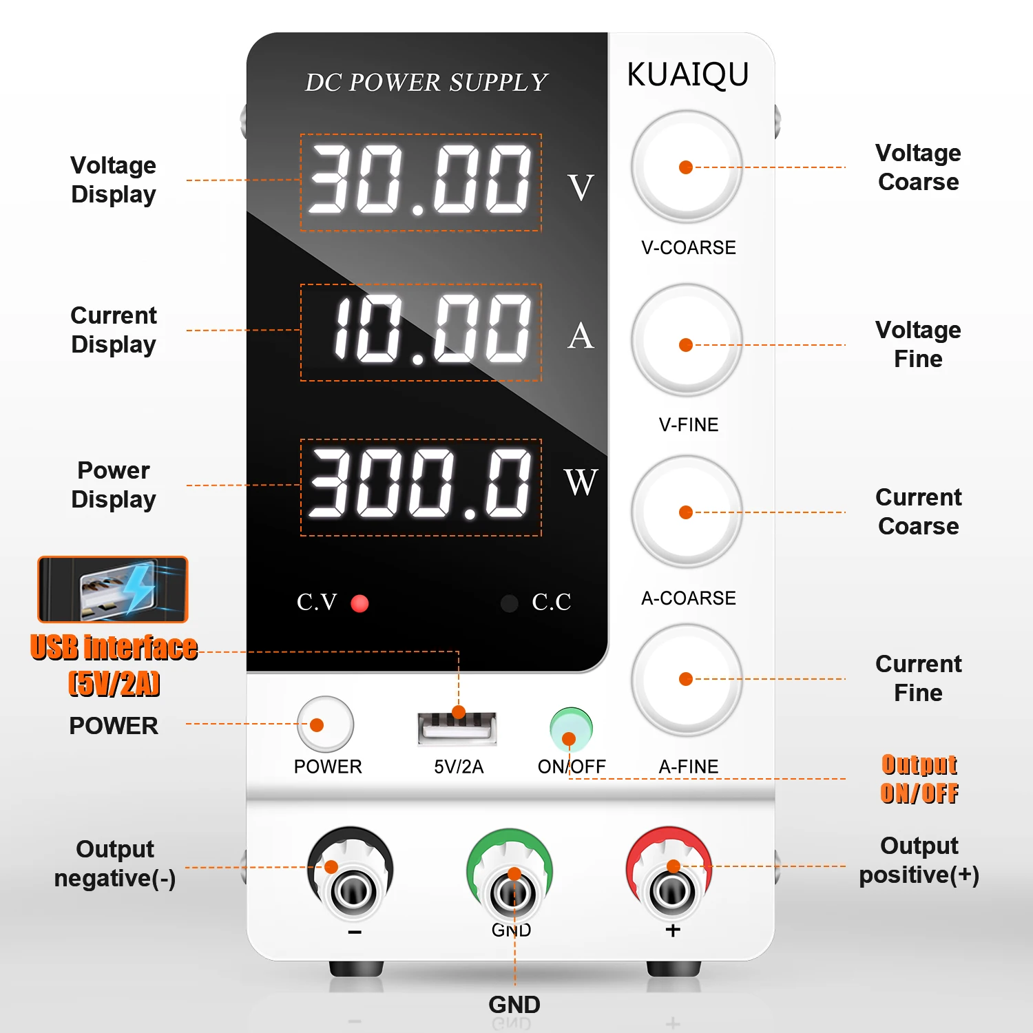 Bench Power Supply | 30V 10A Adjustable DC | Lab-Grade Precision with USB Interface - Thumbnail 2